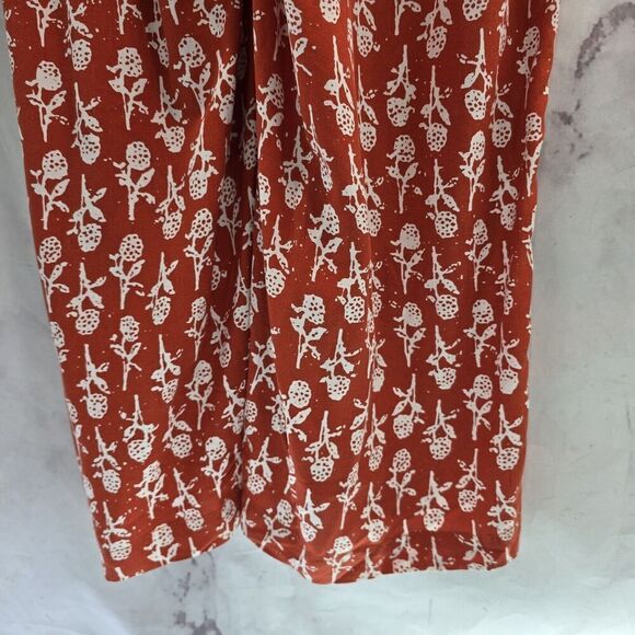 Porridge Jumpsuit Womens Medium Orange White Floral Wide Leg V Neck Pocket - Picture 8 of 11